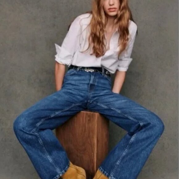 Sézane Jeans Le Crop Denim Blue Wide Leg Jeans Size 6 - Picture 8 of 8